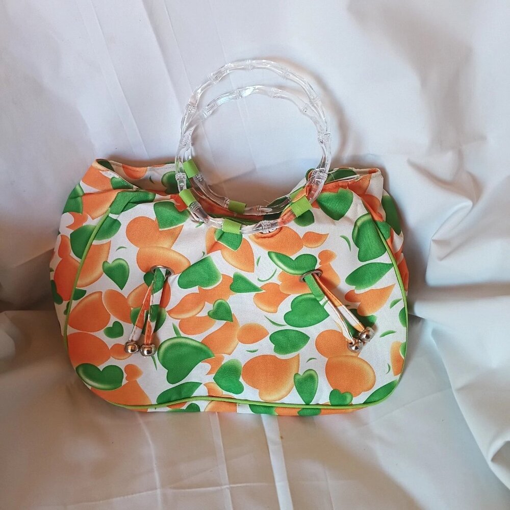 Women’s Fruit Print Handbag with Clear Plastic Handles – NWT